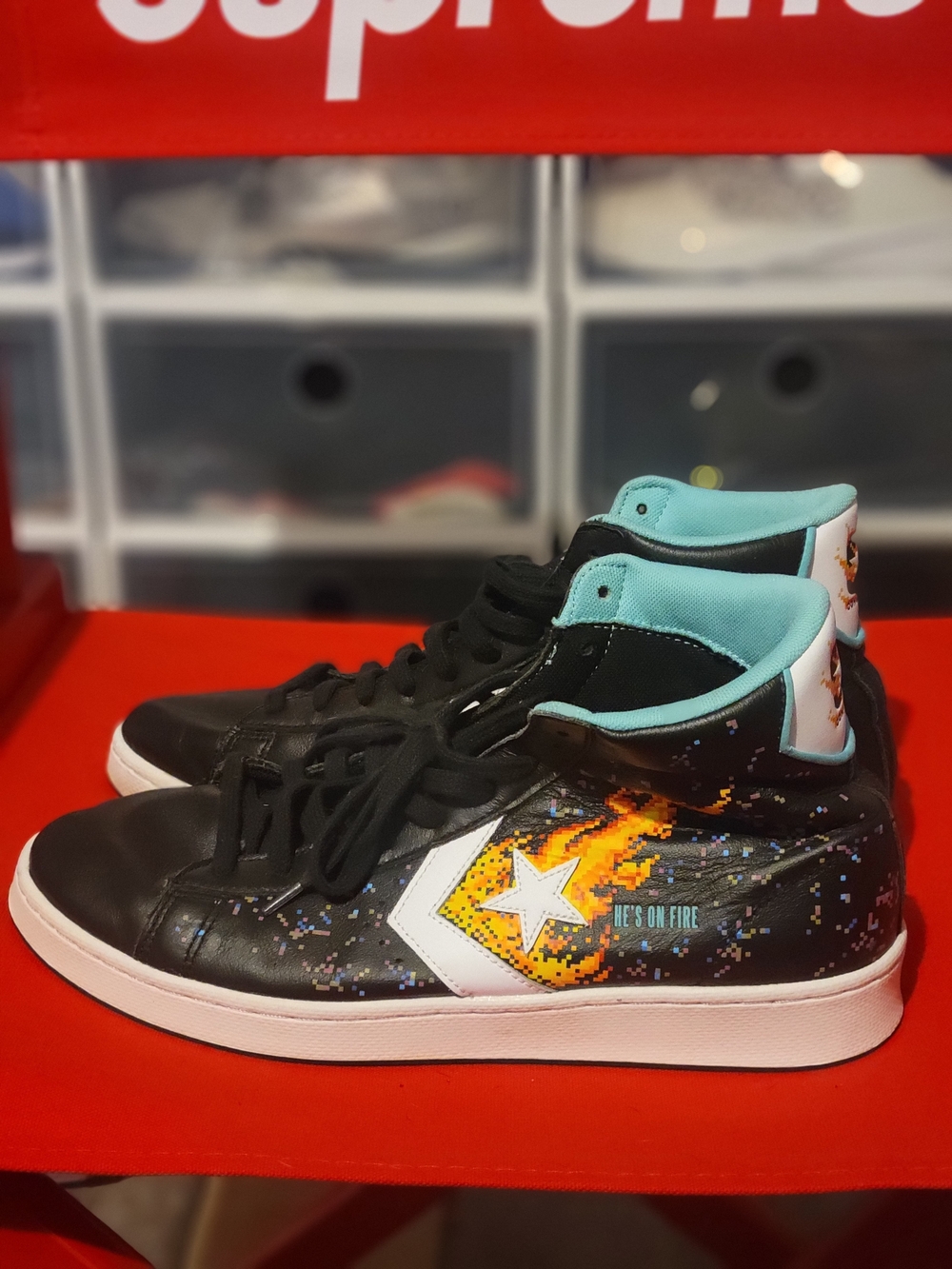 Converse Nba Jam Black 'He's On Fire' Mid-Top Sneakers with Aqua Lining